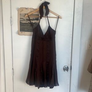 BCBG Maxazria Brown Silk Halter Dress Size 4